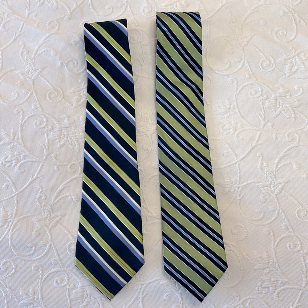 Jones New York & Stafford‎ Pair of 100% Silk Green and Blue Striped Neckties